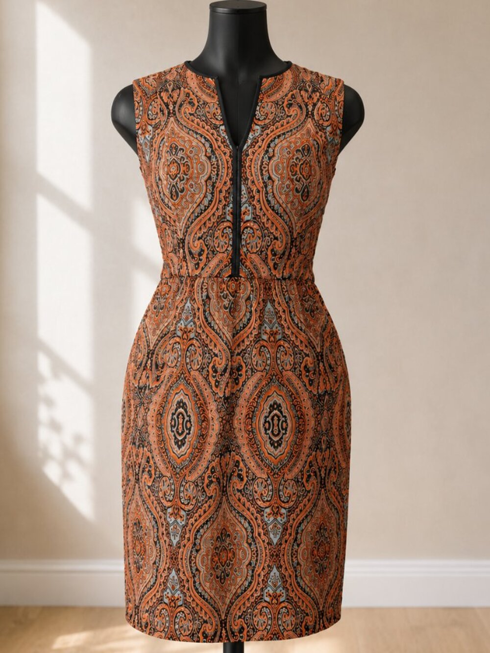 Raoul Ornate Paisley Embroidered Leather Trimmed A-Line Dress Pockets Size 8